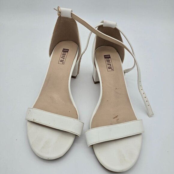 Idifu Womens Low Block Heel Sandals White Ankle Strap Open Toe Size 7 - Picture 7 of 9